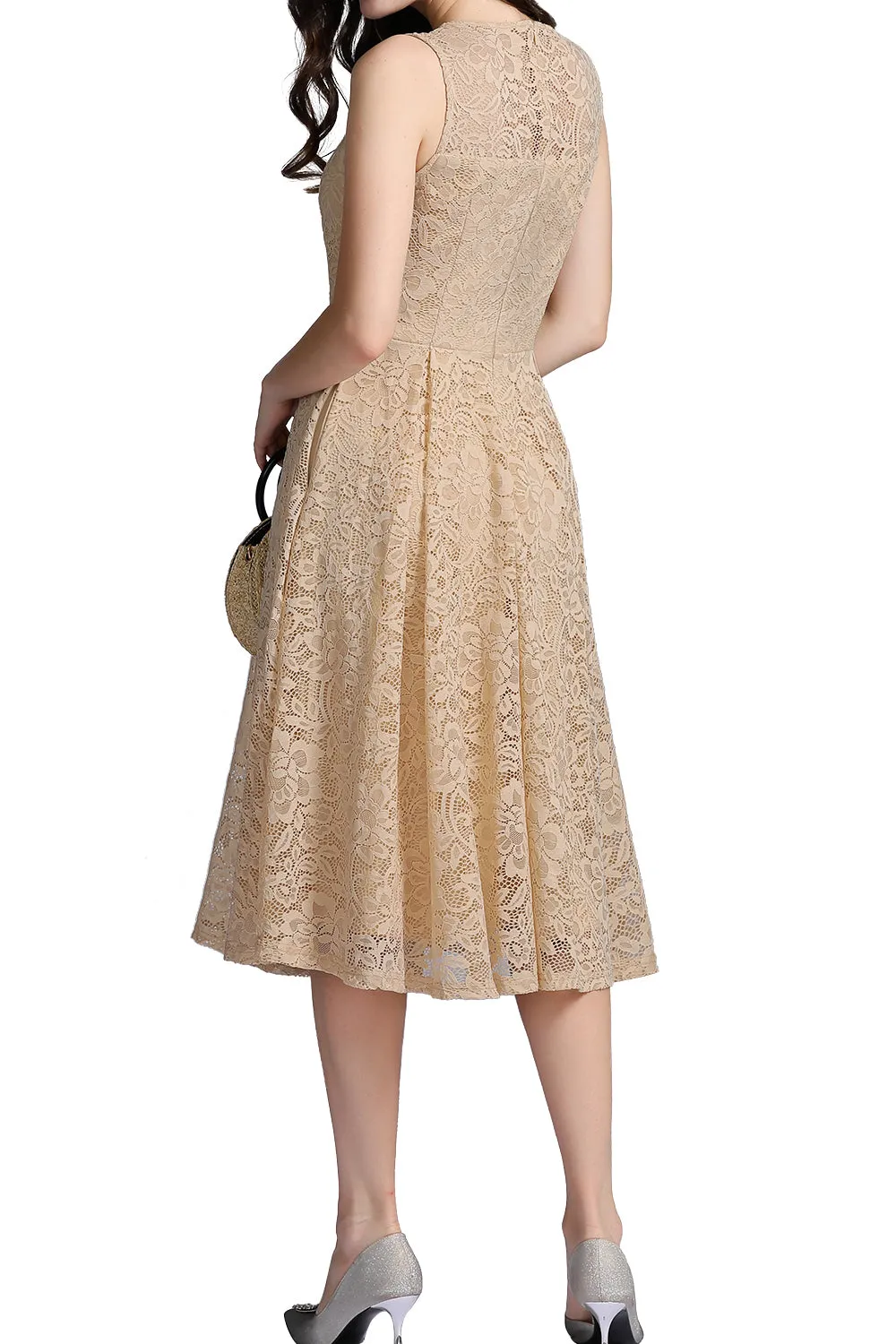 Champagne Lace Dress with Pockets sold by Zapaka product image thumbnail 4