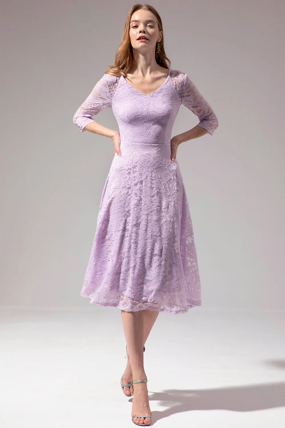 Midi Lace Dress with Long Sleeves sold by Zapaka product image thumbnail 3