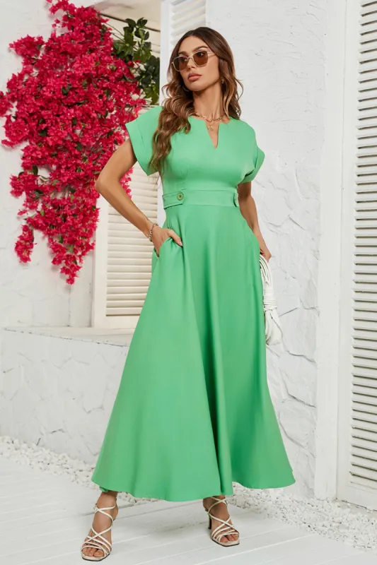 Green Short Sleeves Tea Length Summer Dress sold by Zapaka