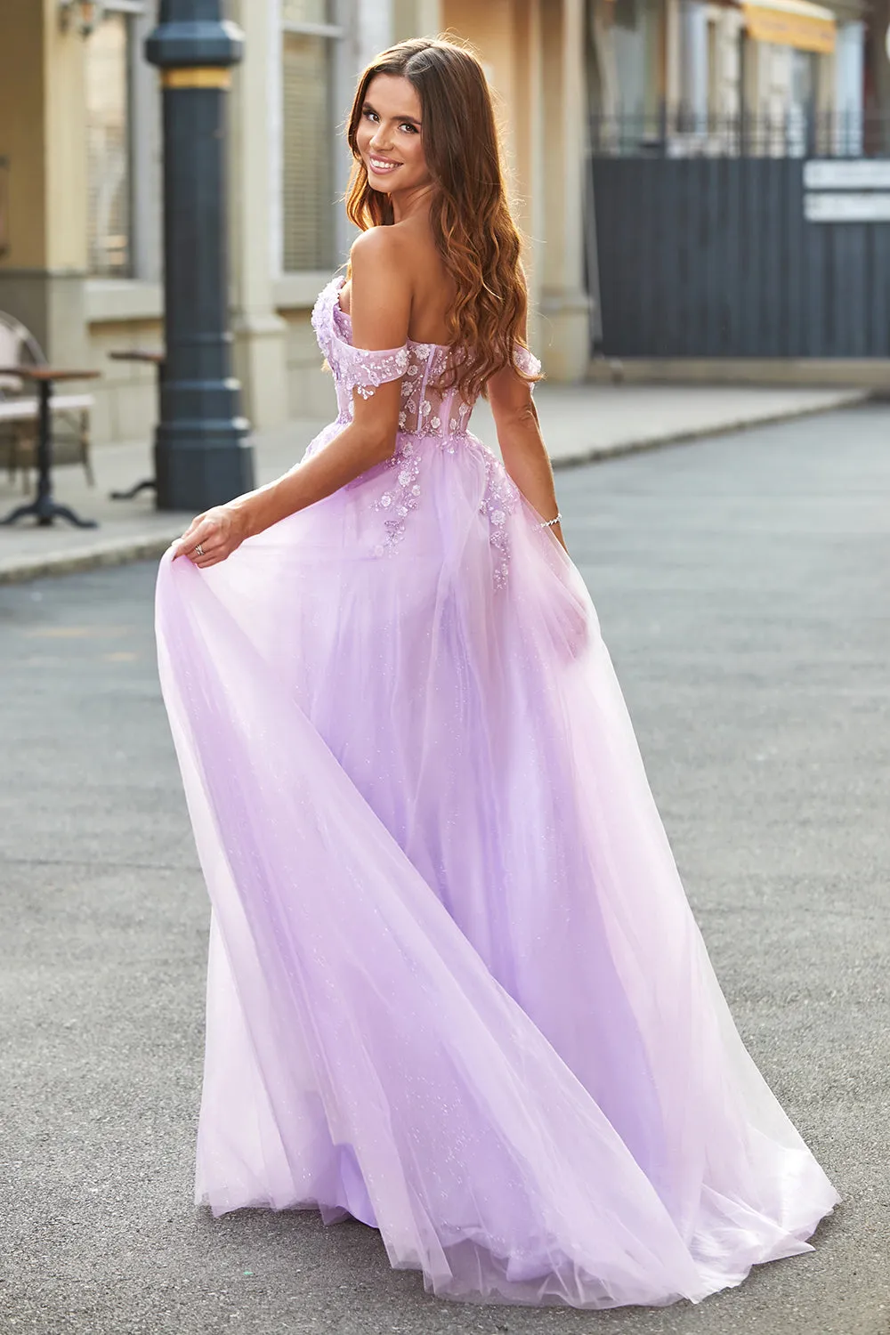 Off the Shoulder Appliques Tulle Corset Prom Dress with Accessory sold by Zapaka product image thumbnail 2