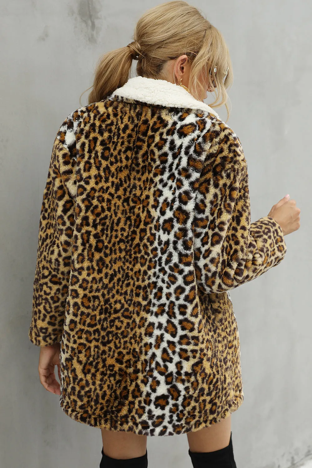 Brown Loepard Fluffy Midi Faux Fur Shearling Coat sold by Zapaka product image thumbnail 2