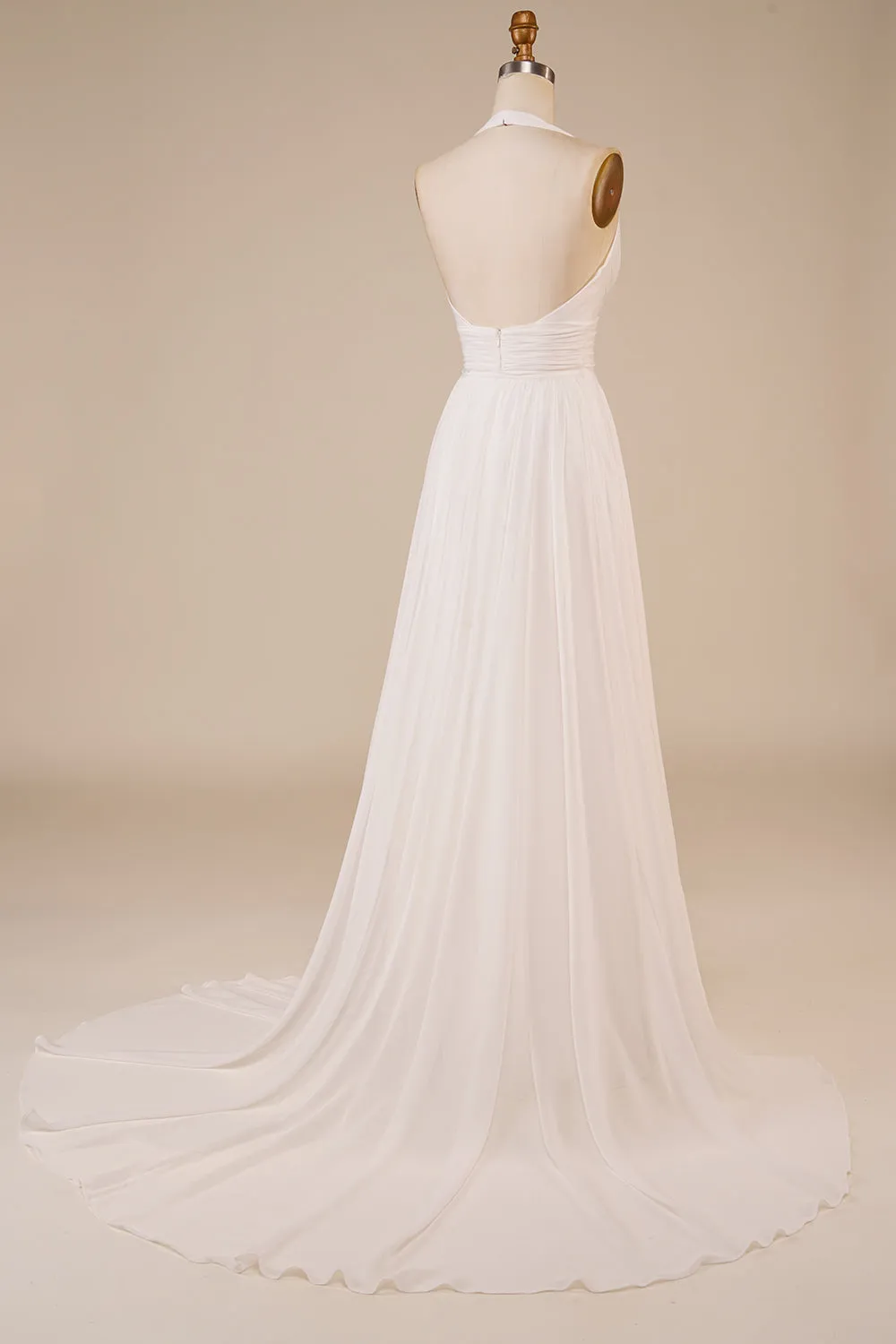 A-Line Halter Ivory Sweep Train Wedding Dress with Slit sold by Zapaka product image thumbnail 2