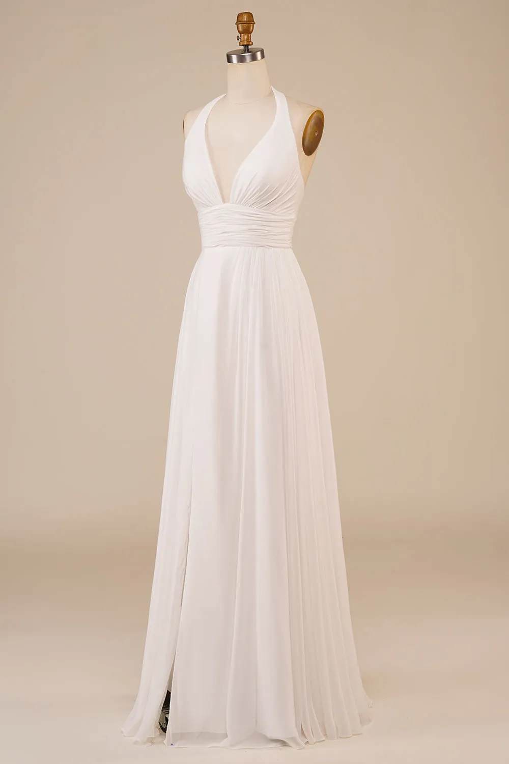 A-Line Halter Ivory Sweep Train Wedding Dress with Slit sold by Zapaka product image thumbnail 3