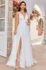 Beauty A Line V-Neck Ivory Lace Long Wedding Dress with Slit sold by Zapaka