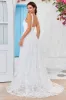 Beauty A Line V-Neck Ivory Lace Long Wedding Dress with Slit sold by Zapaka