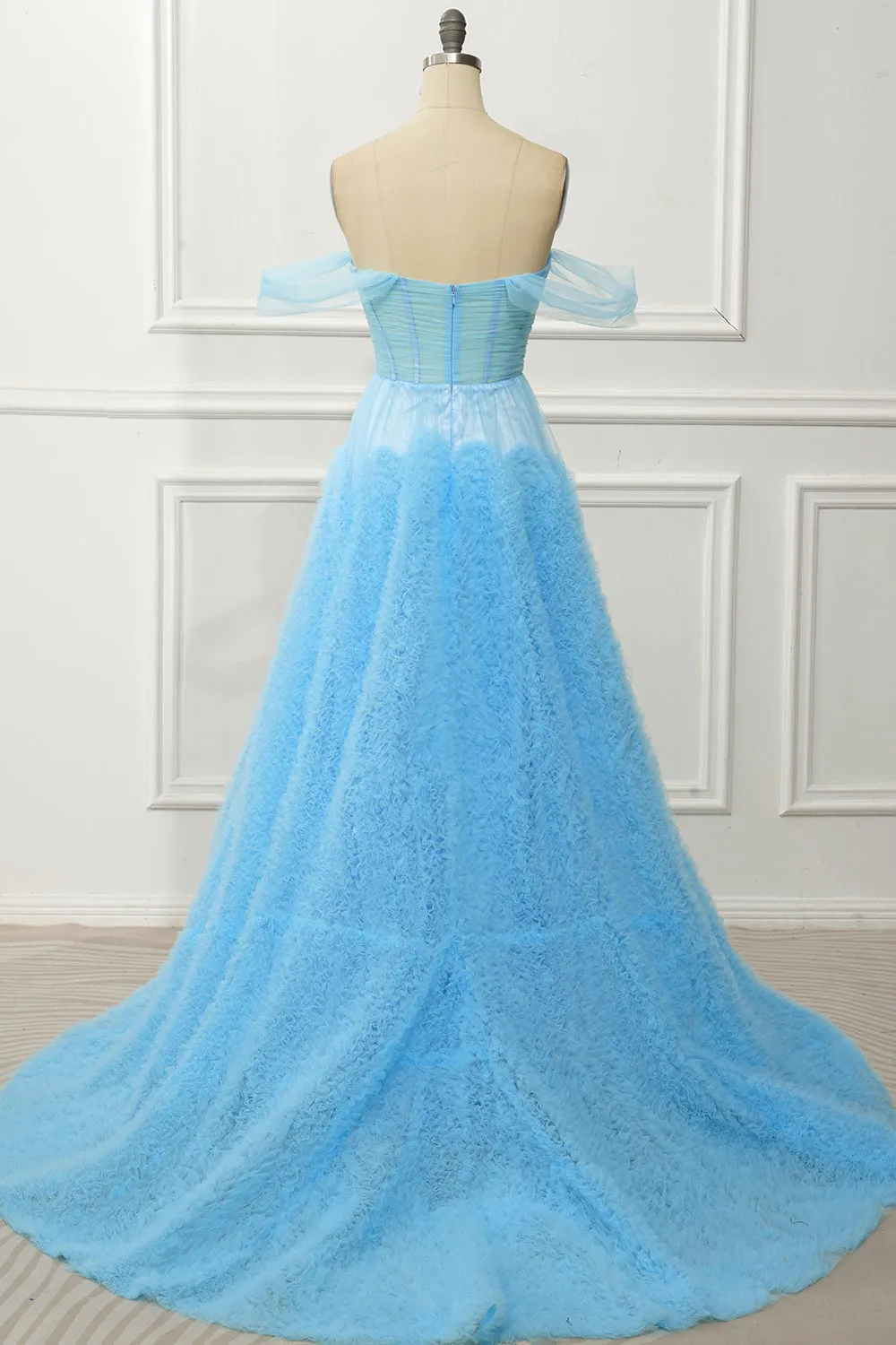 A Line Off the Shoulder Blue Corset Prom Dress with Ruffled sold by Zapaka product image thumbnail 2