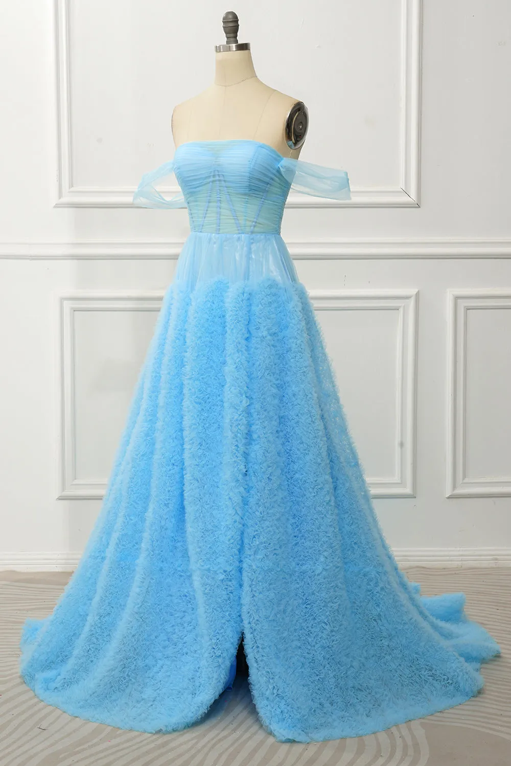 A Line Off the Shoulder Blue Corset Prom Dress with Ruffled sold by Zapaka product image thumbnail 3