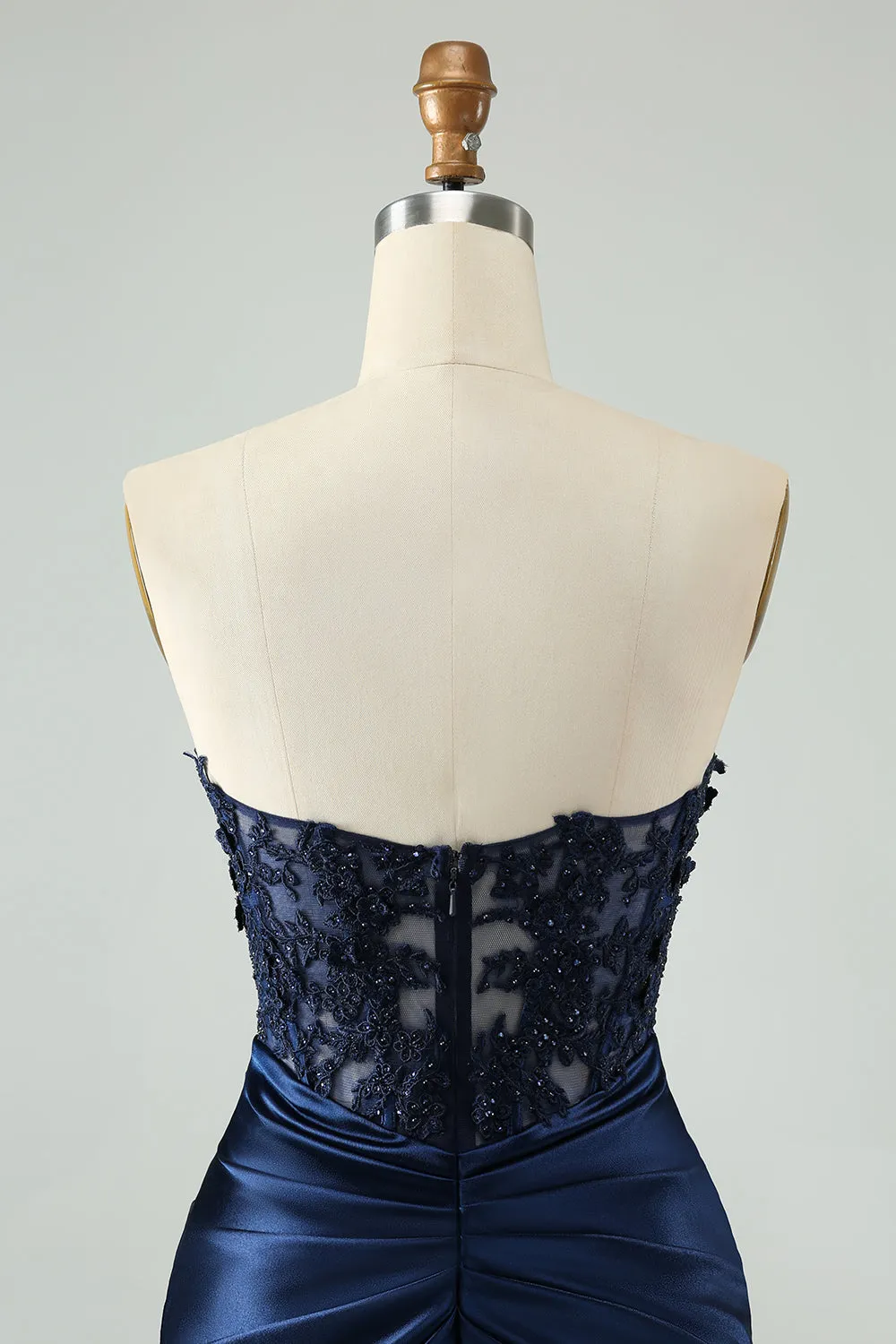 Unique Sparkly Navy Bodycon Strapless Hollow Out Homecoming Dress with Lace sold by Zapaka product image thumbnail 5