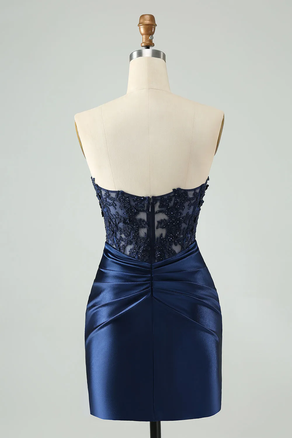 Unique Sparkly Navy Bodycon Strapless Hollow Out Homecoming Dress with Lace sold by Zapaka product image thumbnail 2
