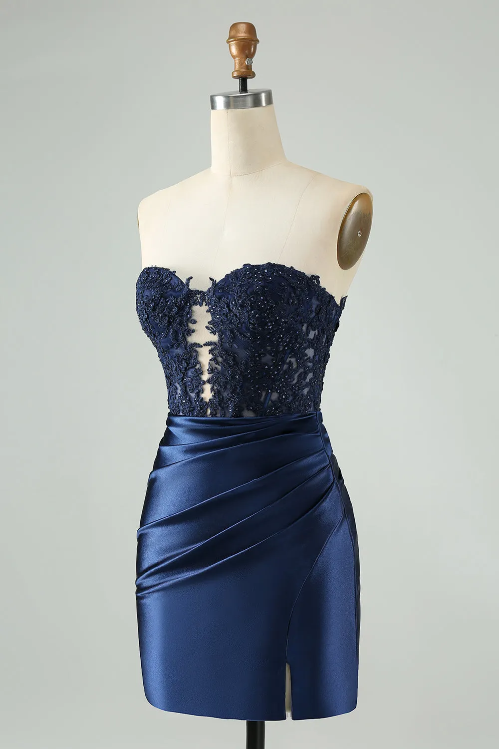Unique Sparkly Navy Bodycon Strapless Hollow Out Homecoming Dress with Lace sold by Zapaka product image thumbnail 3