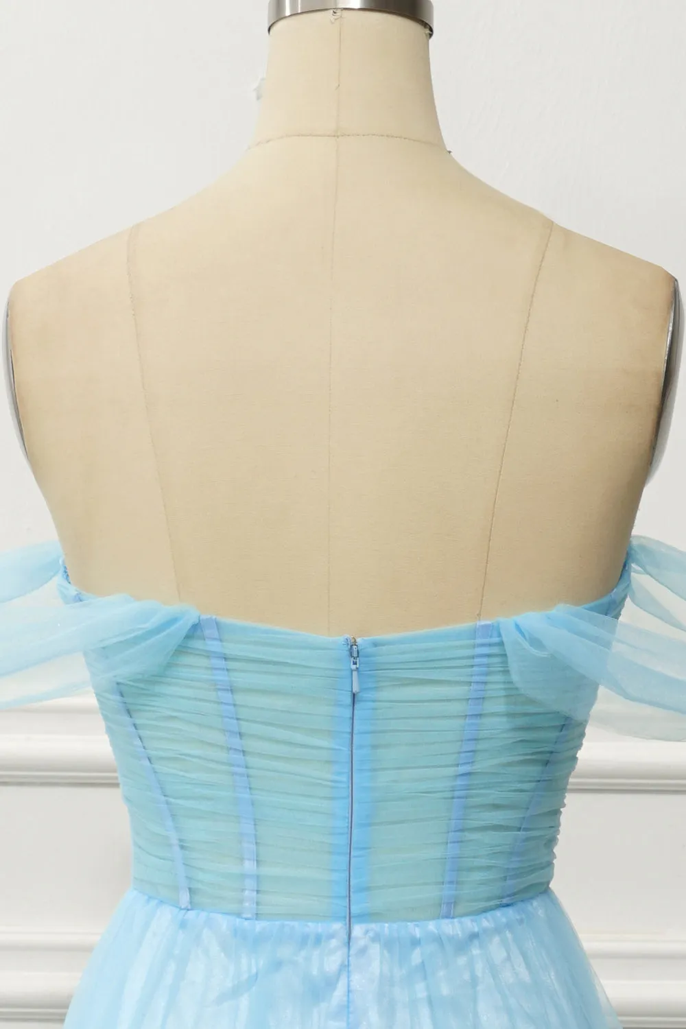 A Line Off the Shoulder Blue Corset Prom Dress with Ruffled sold by Zapaka product image thumbnail 5