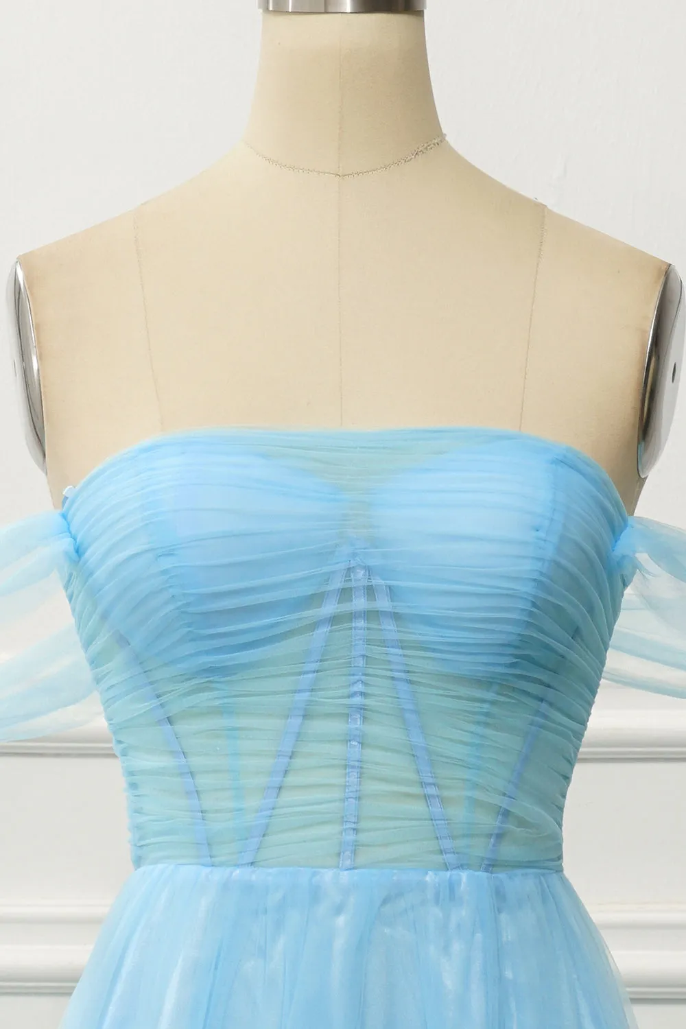 A Line Off the Shoulder Blue Corset Prom Dress with Ruffled sold by Zapaka product image thumbnail 4