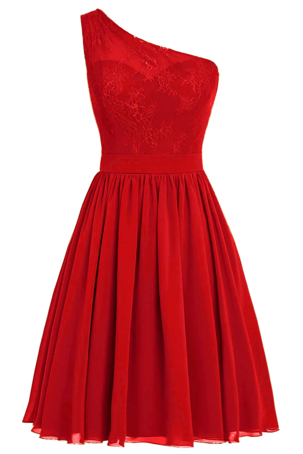One Shoulder Red Homecoming Dress with Lace sold by Zapaka