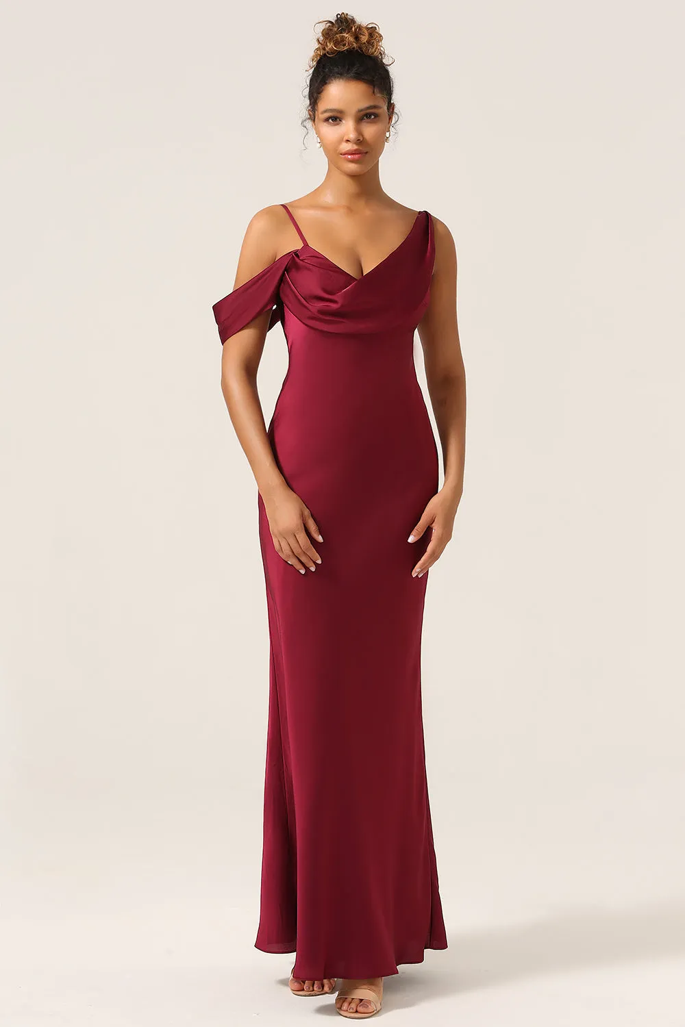 Charming Mermaid One Shoulder Cabemet Long Bridesmaid Dress sold by Zapaka product image thumbnail 3