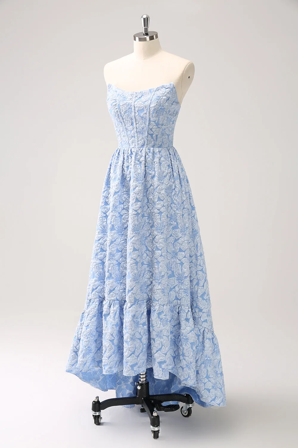 Blue Floral Strapless A-Line High Low Bridesmaid Dress sold by Zapaka product image thumbnail 3