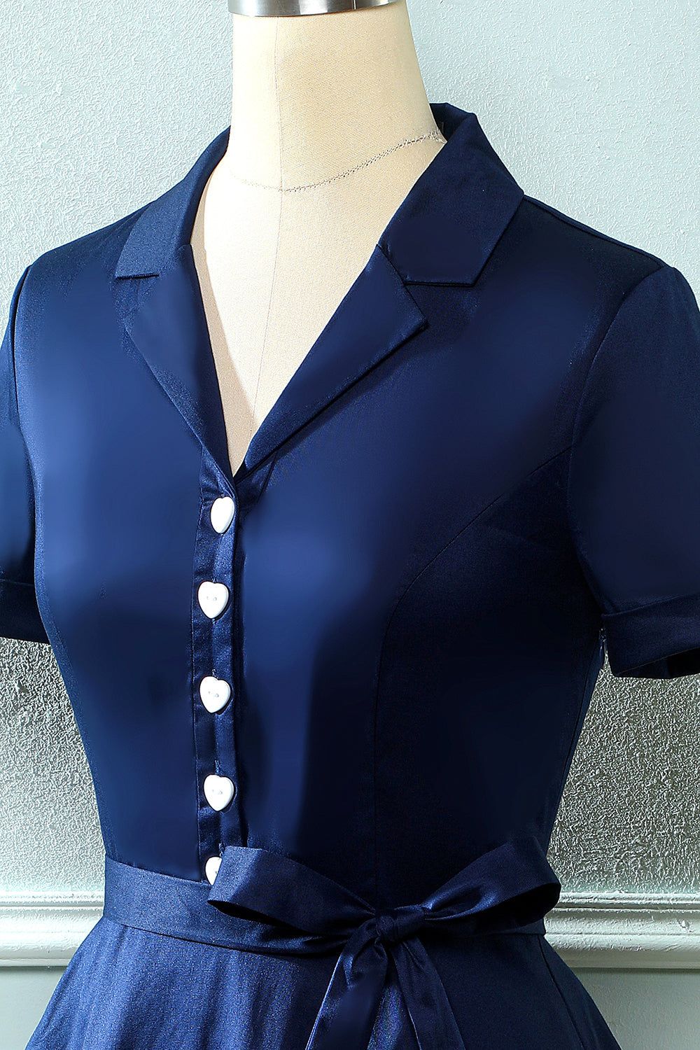 Navy V Neck 1950s Dress with Bowknot sold by Zapaka product image thumbnail 5