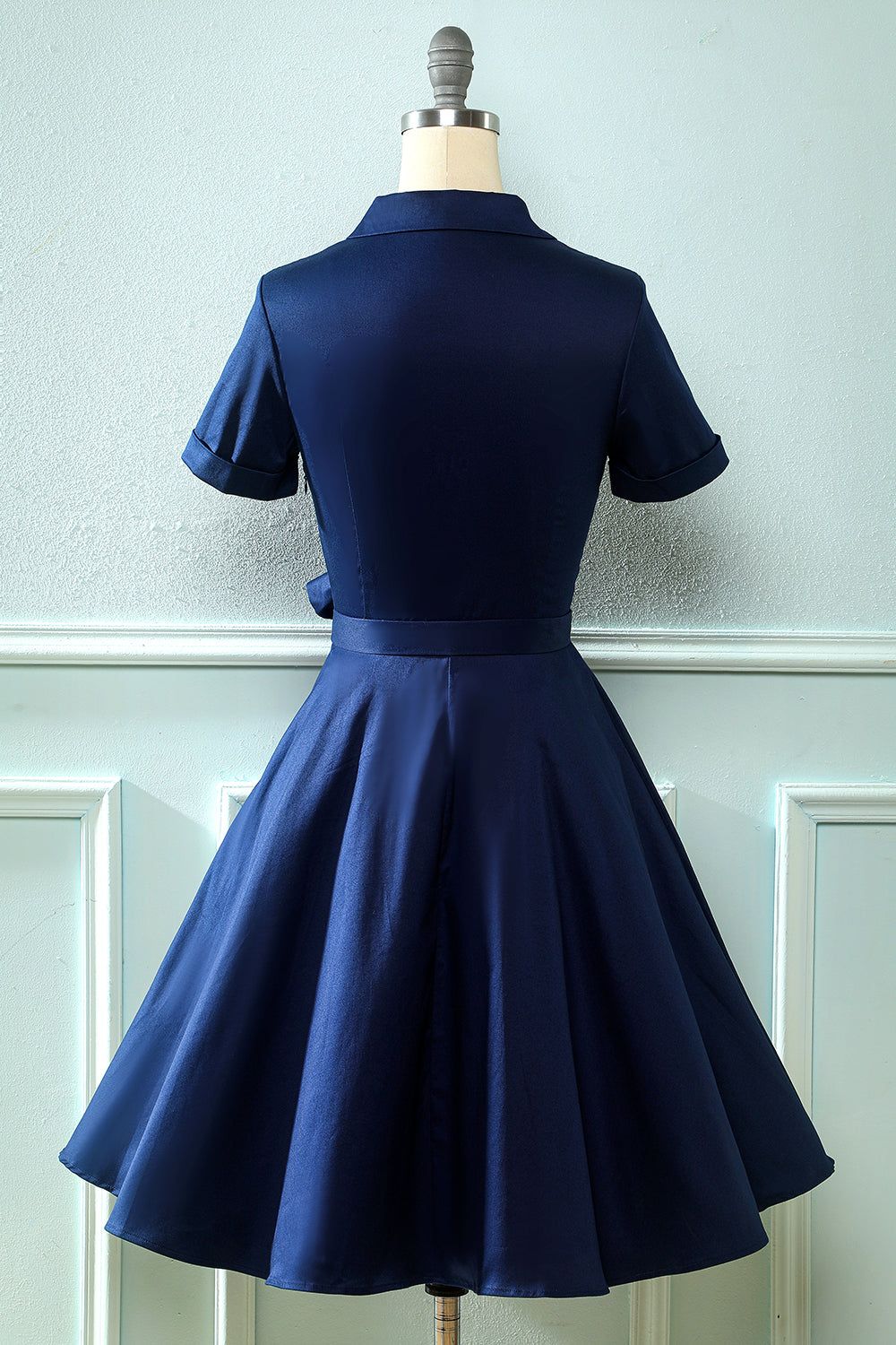 Navy V Neck 1950s Dress with Bowknot sold by Zapaka product image thumbnail 2