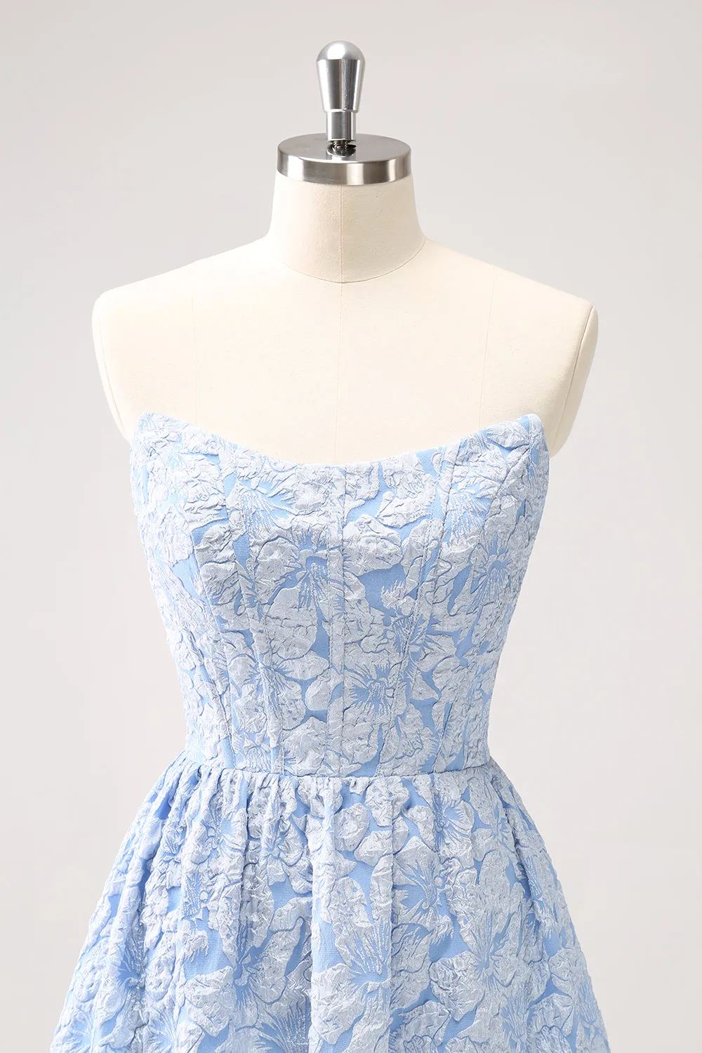 Blue Floral Strapless A-Line High Low Bridesmaid Dress sold by Zapaka product image thumbnail 4