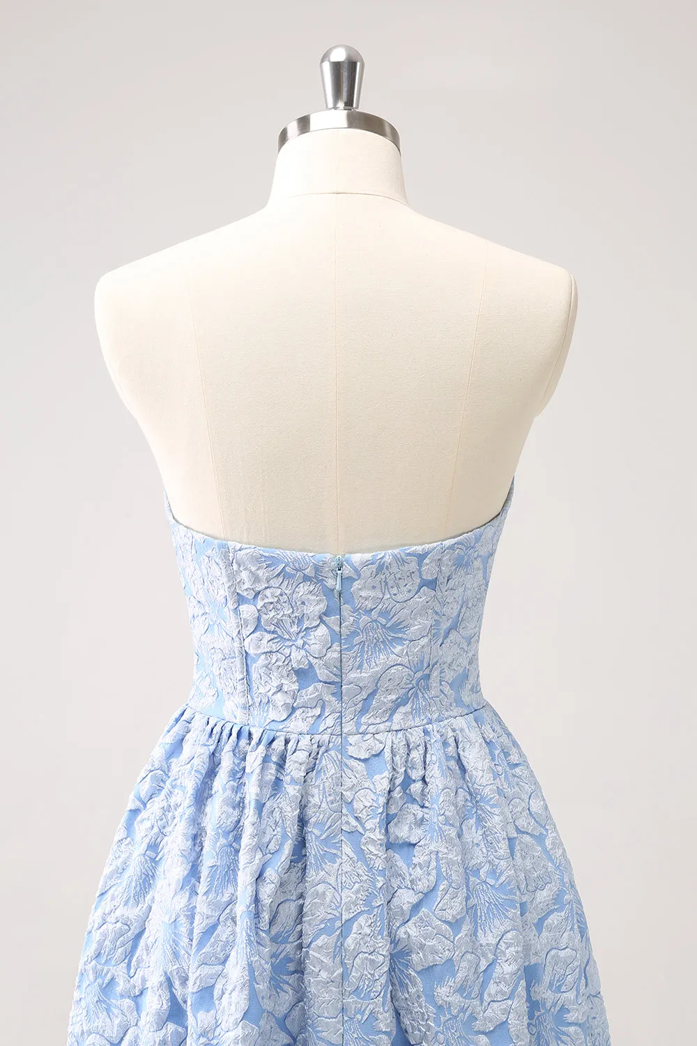 Blue Floral Strapless A-Line High Low Bridesmaid Dress sold by Zapaka product image thumbnail 5