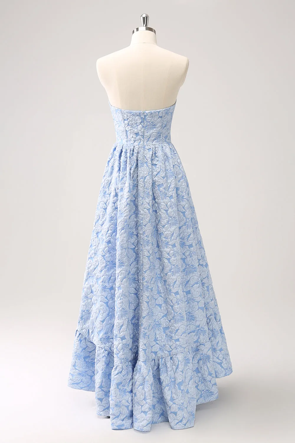 Blue Floral Strapless A-Line High Low Bridesmaid Dress sold by Zapaka product image thumbnail 2