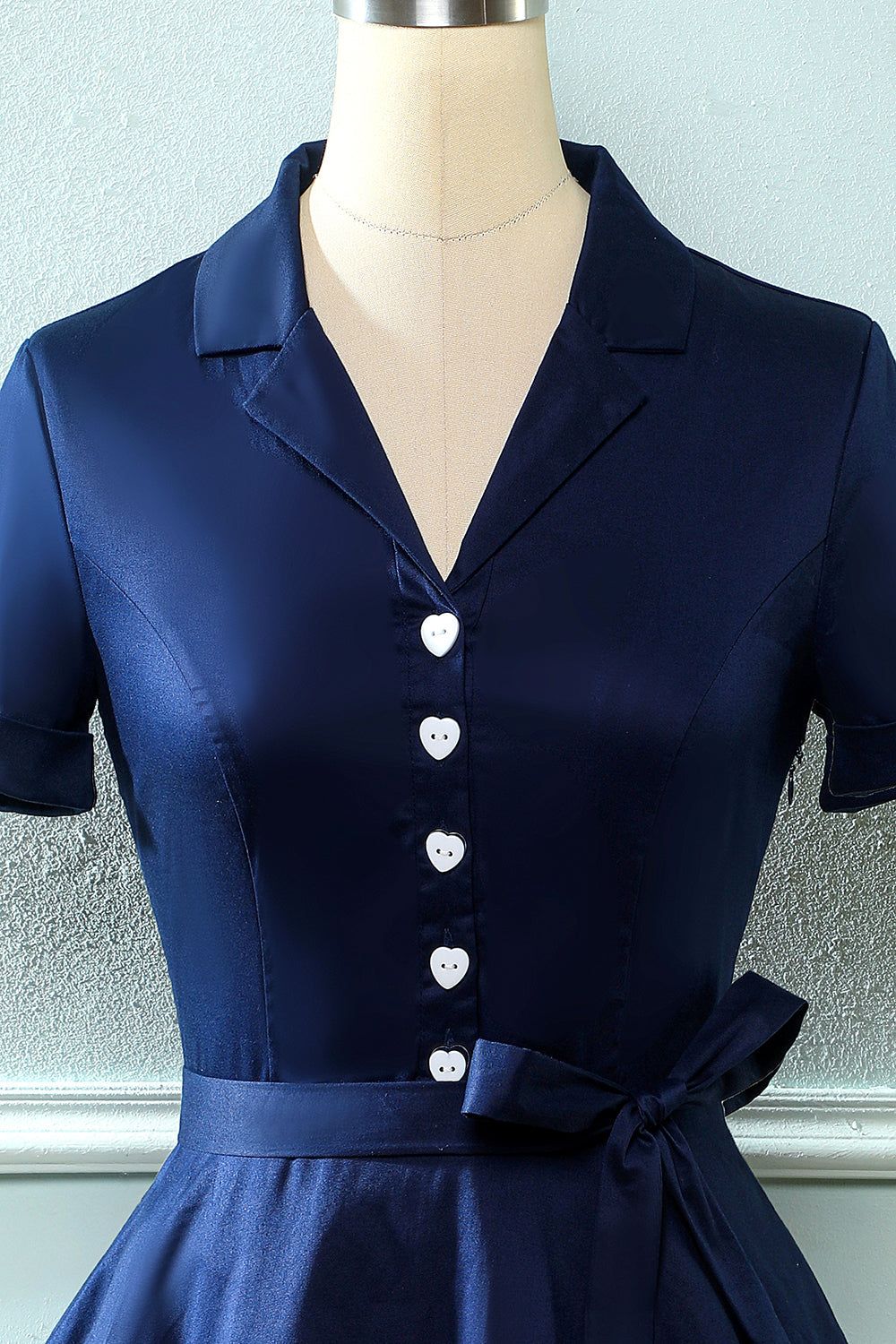 Navy V Neck 1950s Dress with Bowknot sold by Zapaka product image thumbnail 4