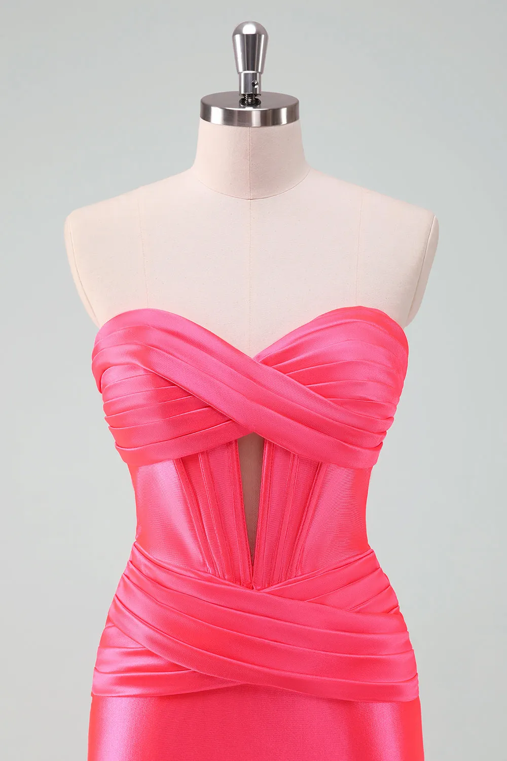 Hot Pink Bodycon Sweetheart Satin Corset Short Homecoming Dress sold by Zapaka product image thumbnail 4