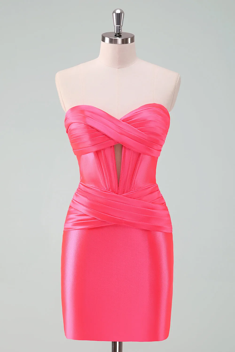 Hot Pink Bodycon Sweetheart Satin Corset Short Homecoming Dress sold by Zapaka