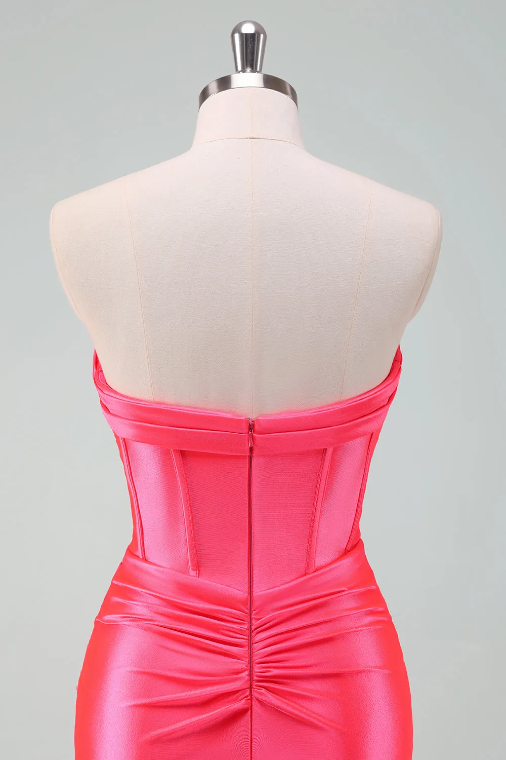 Hot Pink Bodycon Sweetheart Satin Corset Short Homecoming Dress sold by Zapaka product image thumbnail 5