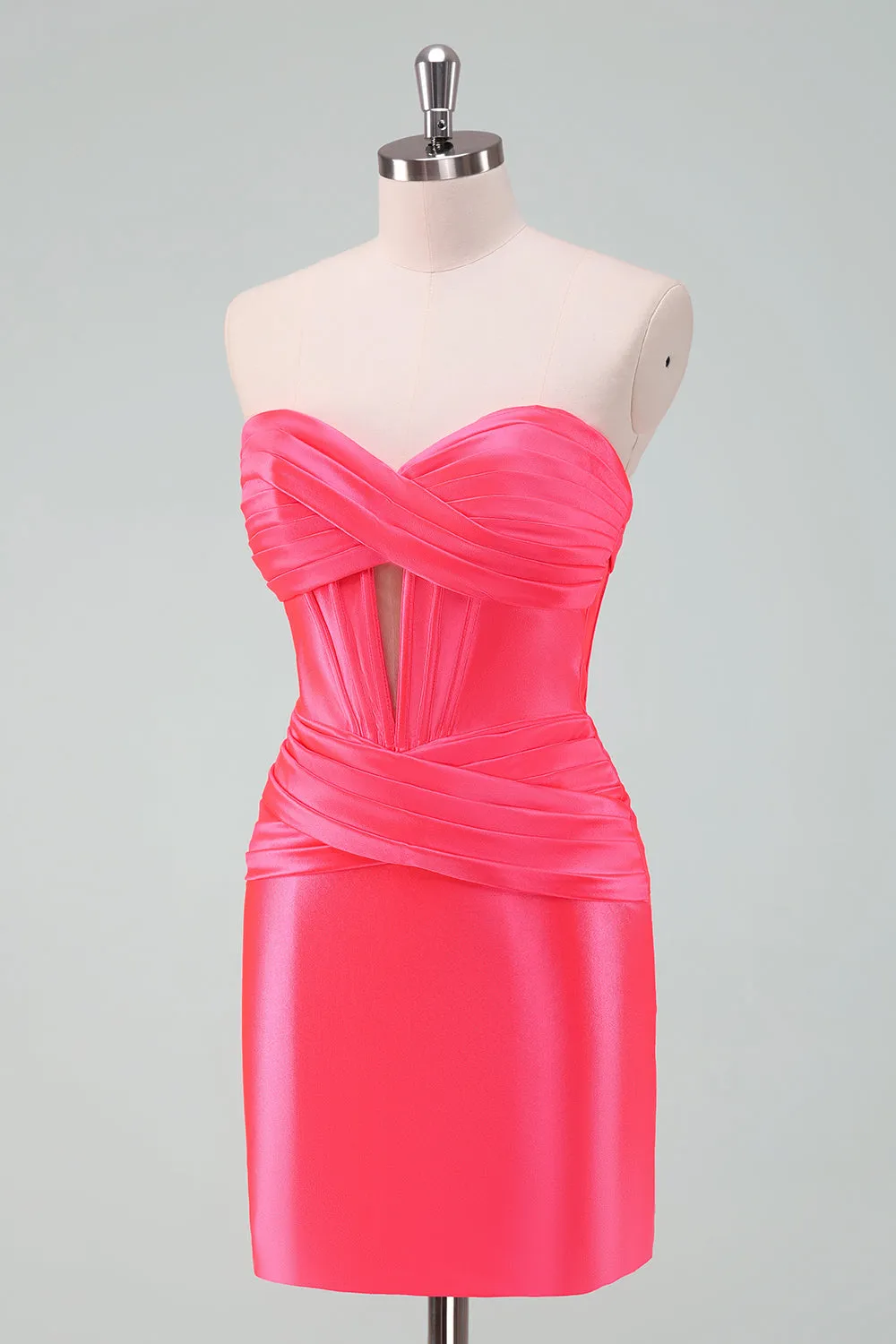 Hot Pink Bodycon Sweetheart Satin Corset Short Homecoming Dress sold by Zapaka product image thumbnail 3