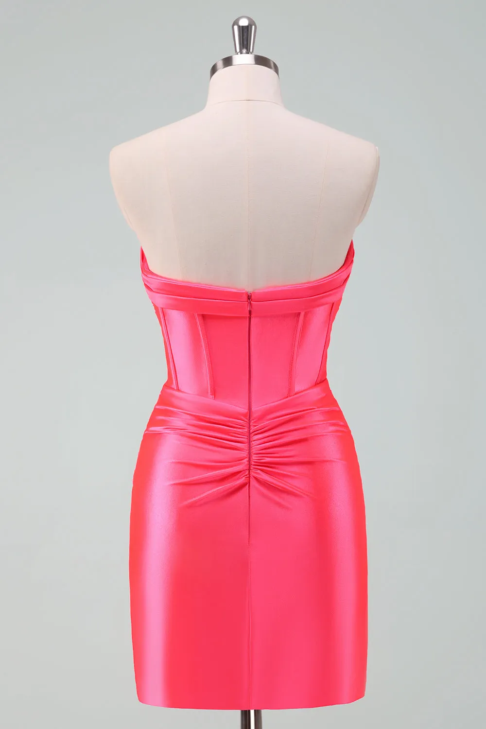 Hot Pink Bodycon Sweetheart Satin Corset Short Homecoming Dress sold by Zapaka product image thumbnail 2