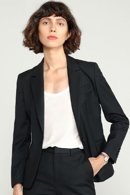 Black Notched Lapel Single Breasted Women Party Blazer sold by Zapaka