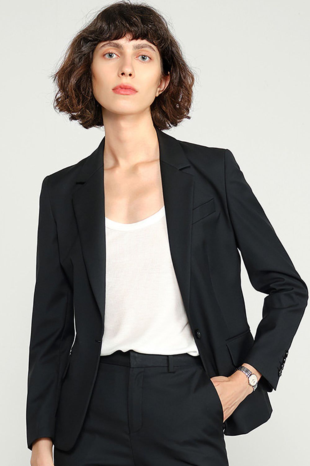 Black Notched Lapel Single Breasted Women Party Blazer sold by Zapaka