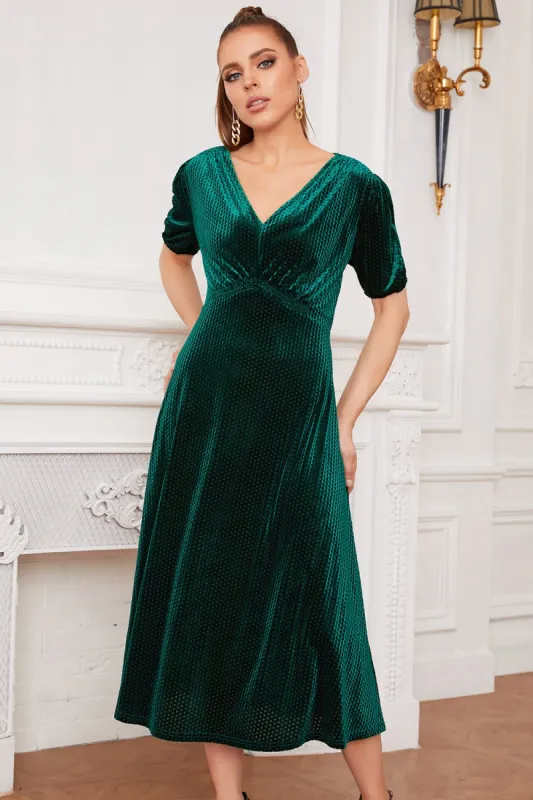 Green Velvet Party Dress sold by Zapaka