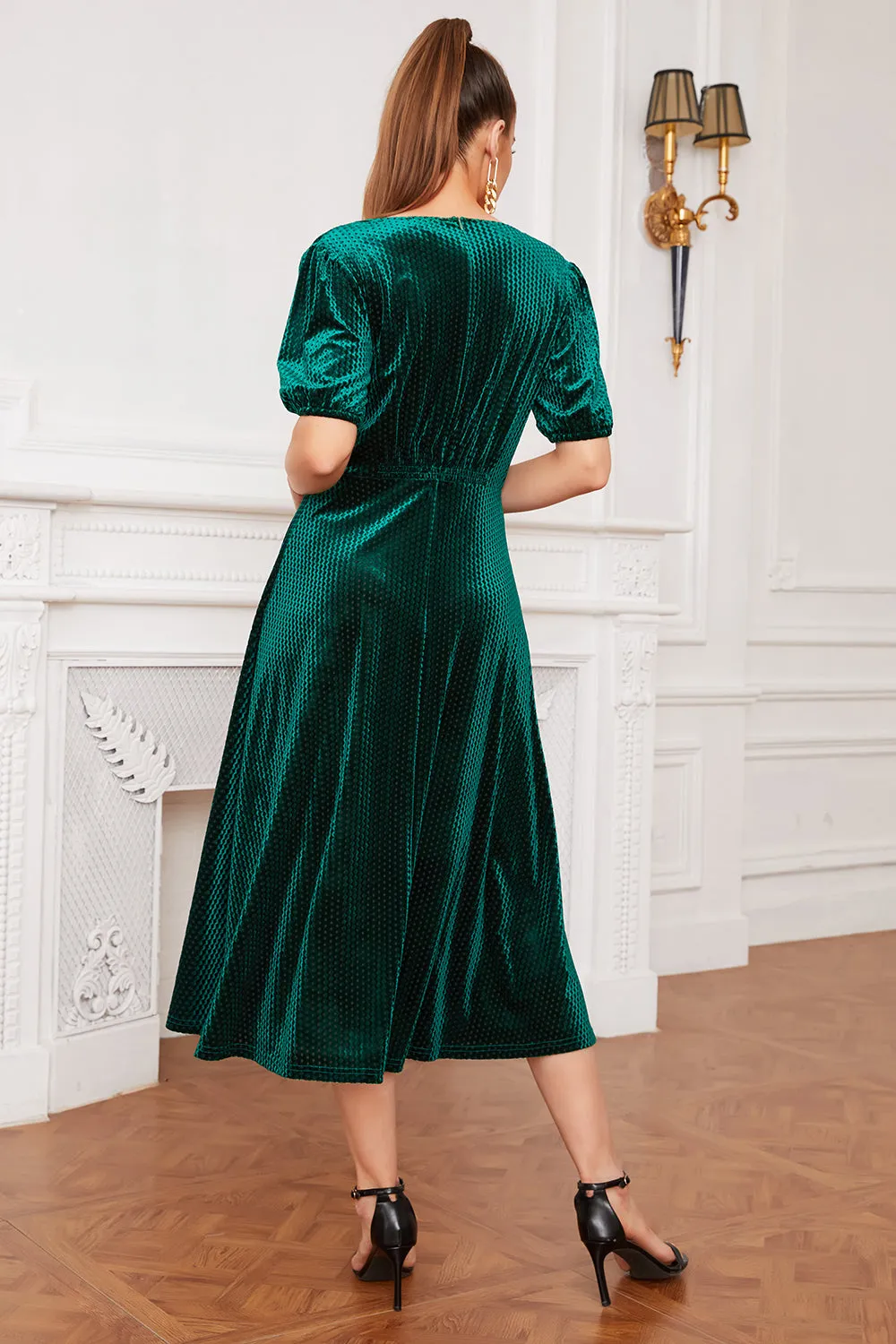 Green Velvet Party Dress sold by Zapaka product image thumbnail 2