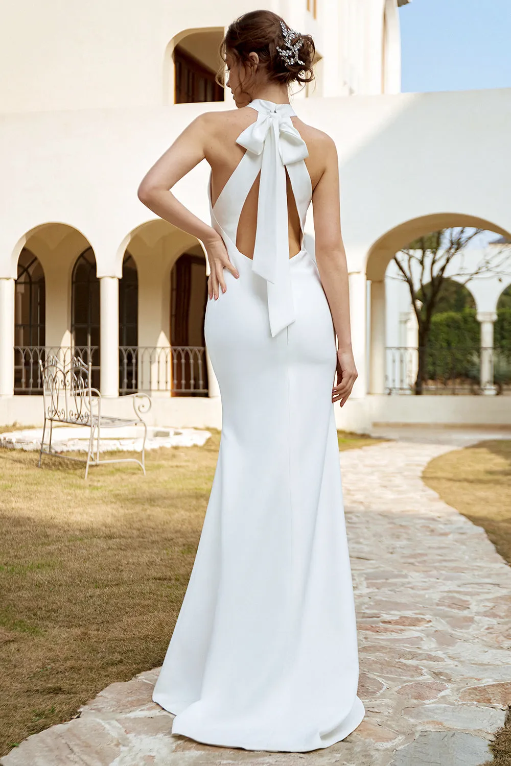 White Mermaid Halter Open Back Wedding Dress sold by Zapaka product image thumbnail 2