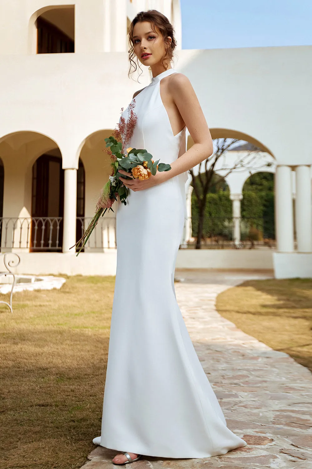 White Mermaid Halter Open Back Wedding Dress sold by Zapaka product image thumbnail 3
