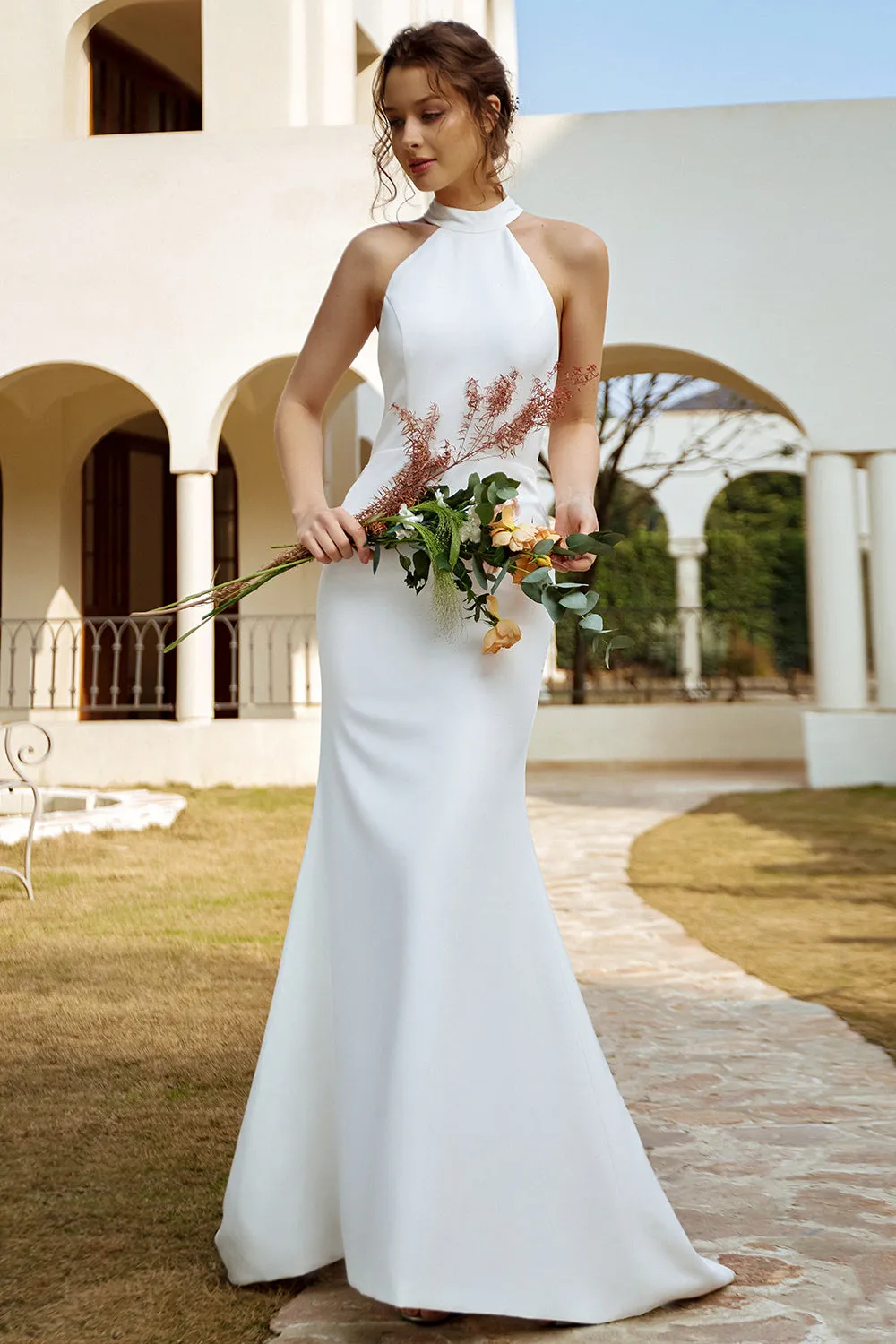 White Mermaid Halter Open Back Wedding Dress sold by Zapaka product image thumbnail 4