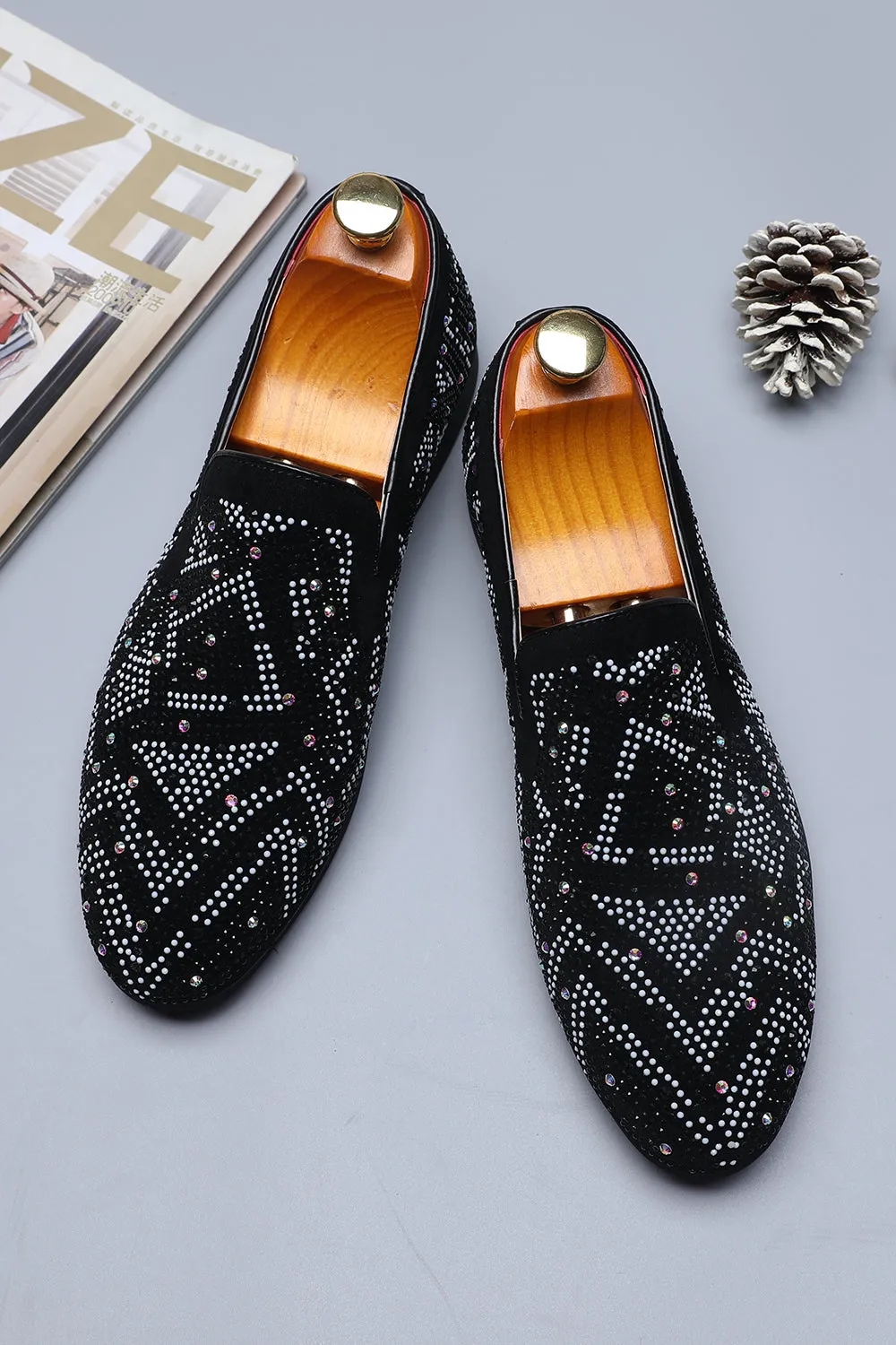 Black Beaded Slip-On Party Men's Shoes sold by Zapaka
