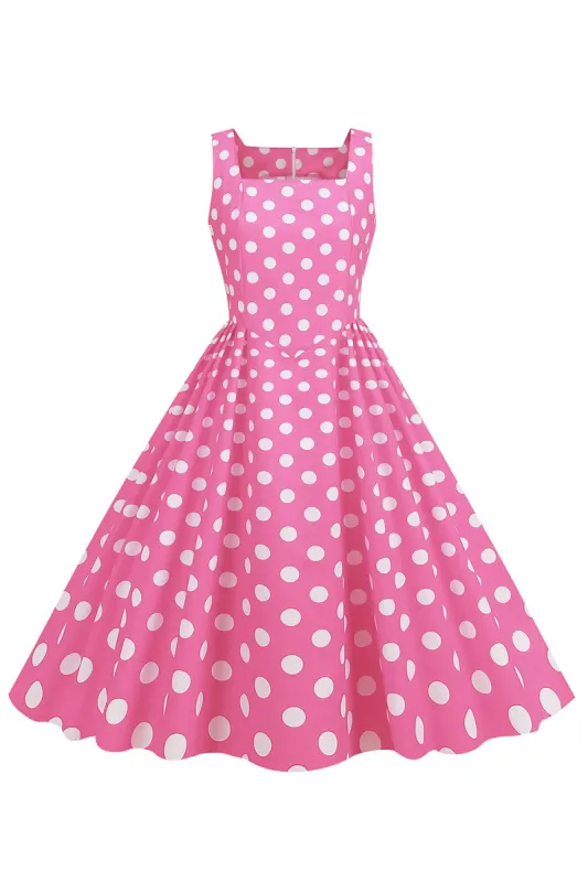 Polka Dots Pink Sleeveless 1950s Dress sold by Zapaka