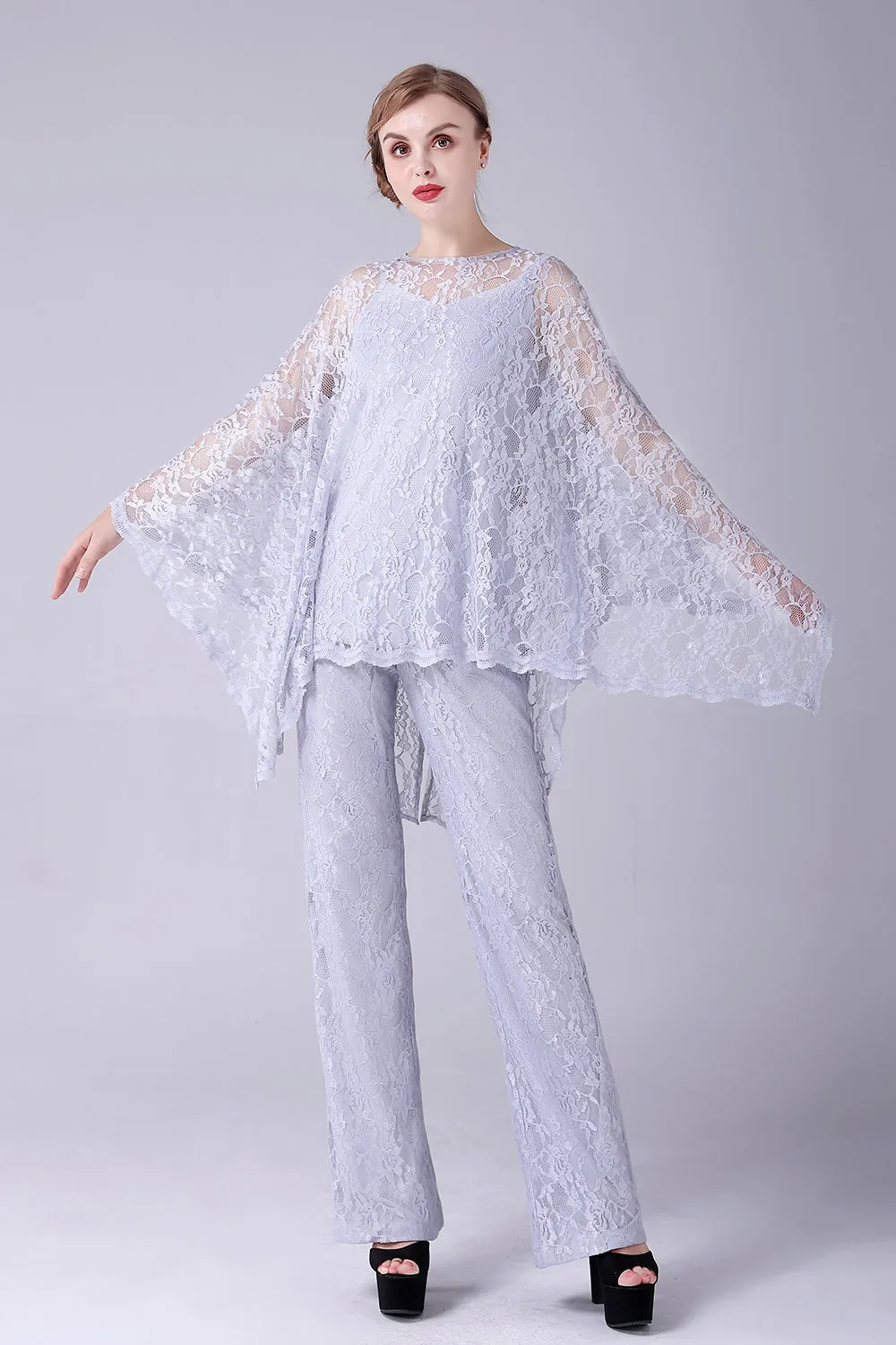 Silver 3 Pieces Long Sleeves Mother of the Bride Pant Suits sold by Zapaka product image thumbnail 3