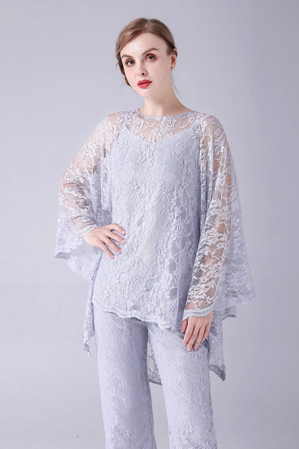 Silver 3 Pieces Long Sleeves Mother of the Bride Pant Suits sold by Zapaka product image thumbnail 4