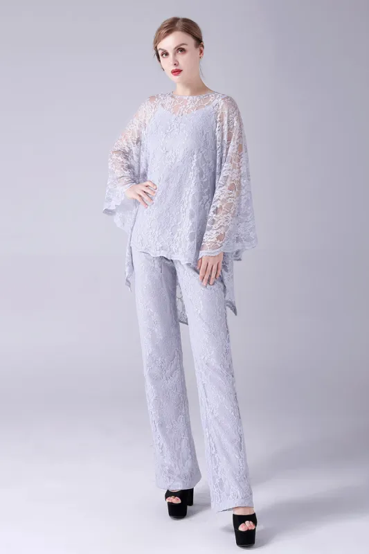 Silver 3 Pieces Long Sleeves Mother of the Bride Pant Suits sold by Zapaka
