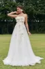 Ivory Detachable Long Sleeves Sweep Train Wedding Dress with 3D Flowers sold by Zapaka