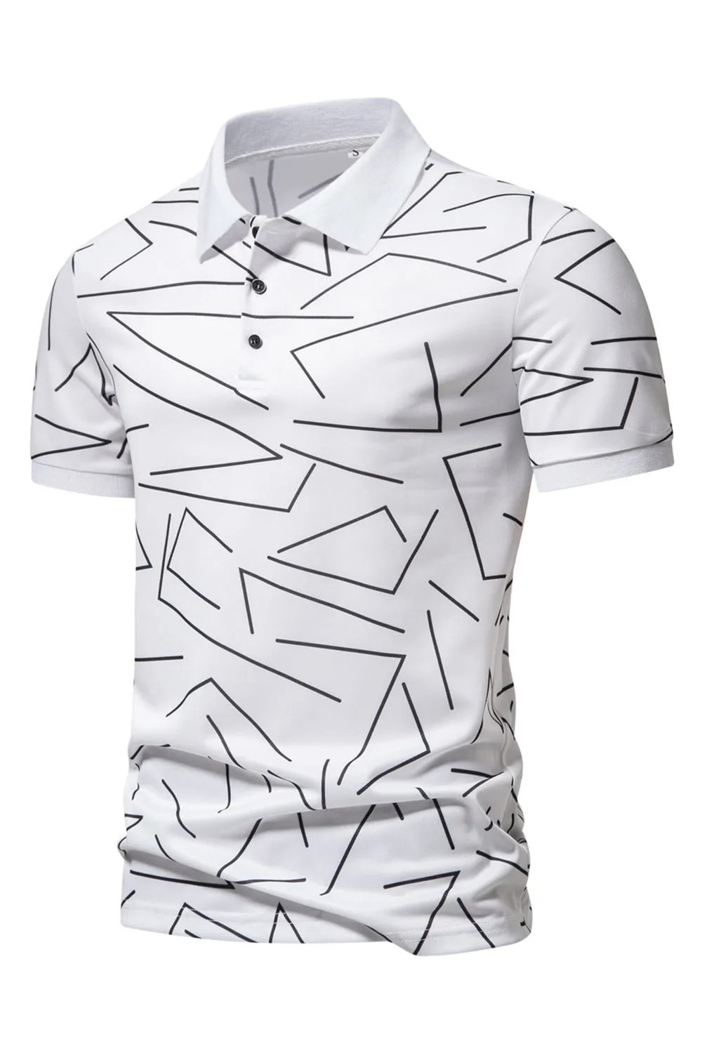 White Pattern Print Short Sleeves Men's Polo Shirt sold by Zapaka product image thumbnail 3
