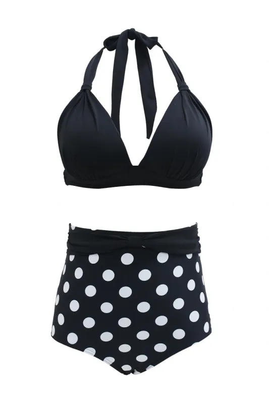 Black Polka Dots Halter Swimwear sold by Zapaka