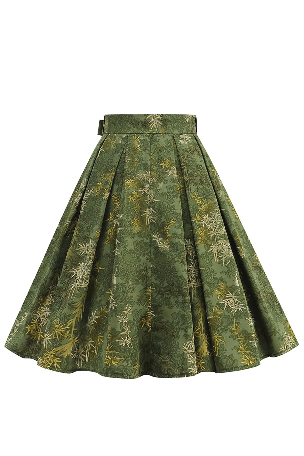 1950s Army Green Floral Pleated Swing Skirt sold by Zapaka product image thumbnail 3