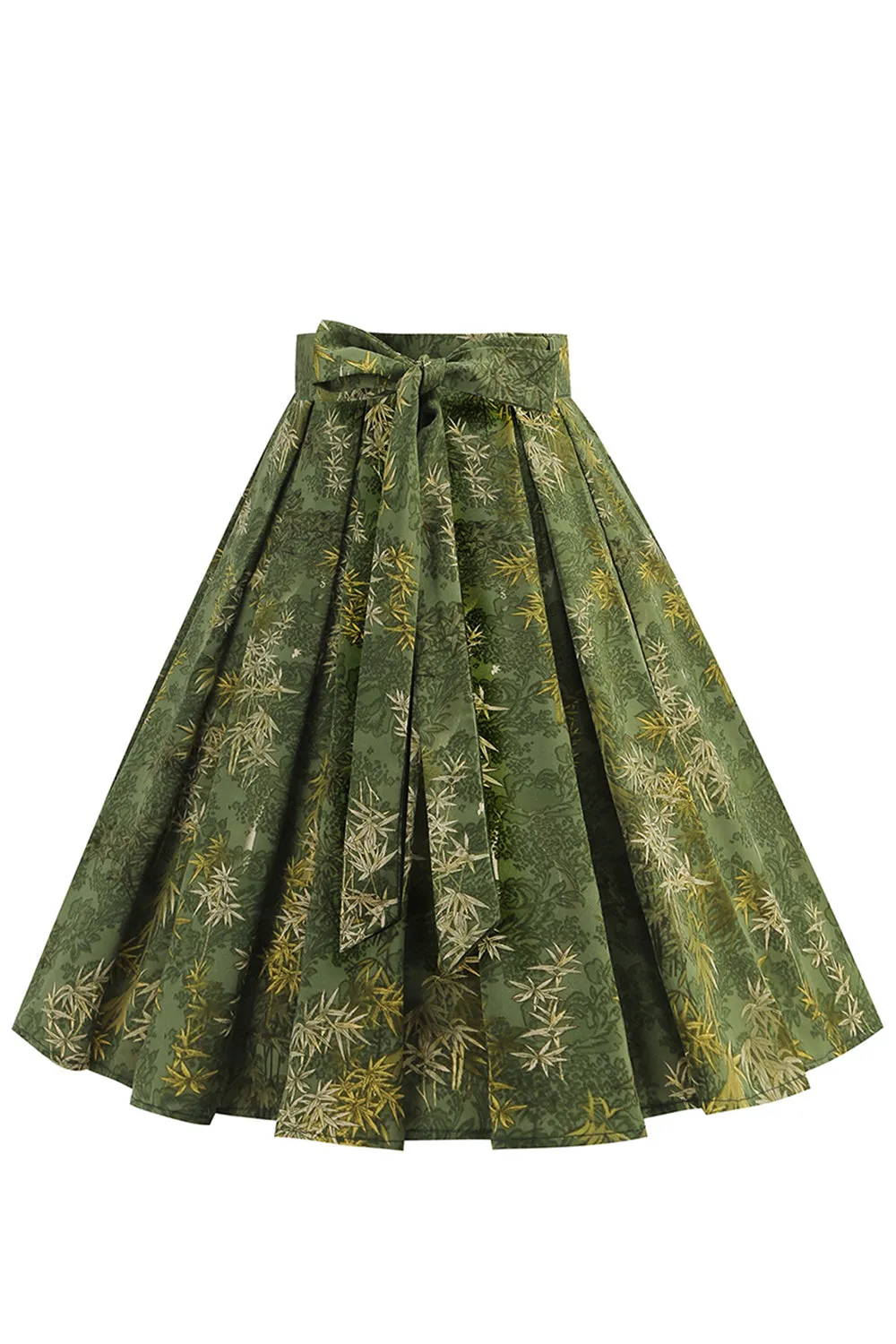 1950s Army Green Floral Pleated Swing Skirt sold by Zapaka product image thumbnail 2