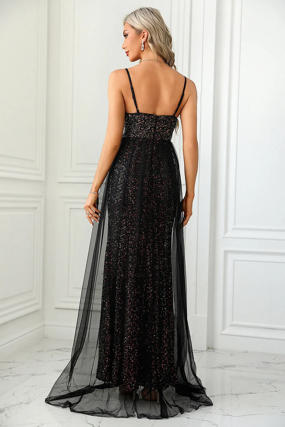 Black Sequins Prom Dress with Slit sold by Zapaka product image thumbnail 2