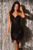 Sparkly Halter Backless Sequins Black Short Homecoming Dress with Fringes sold by Zapaka