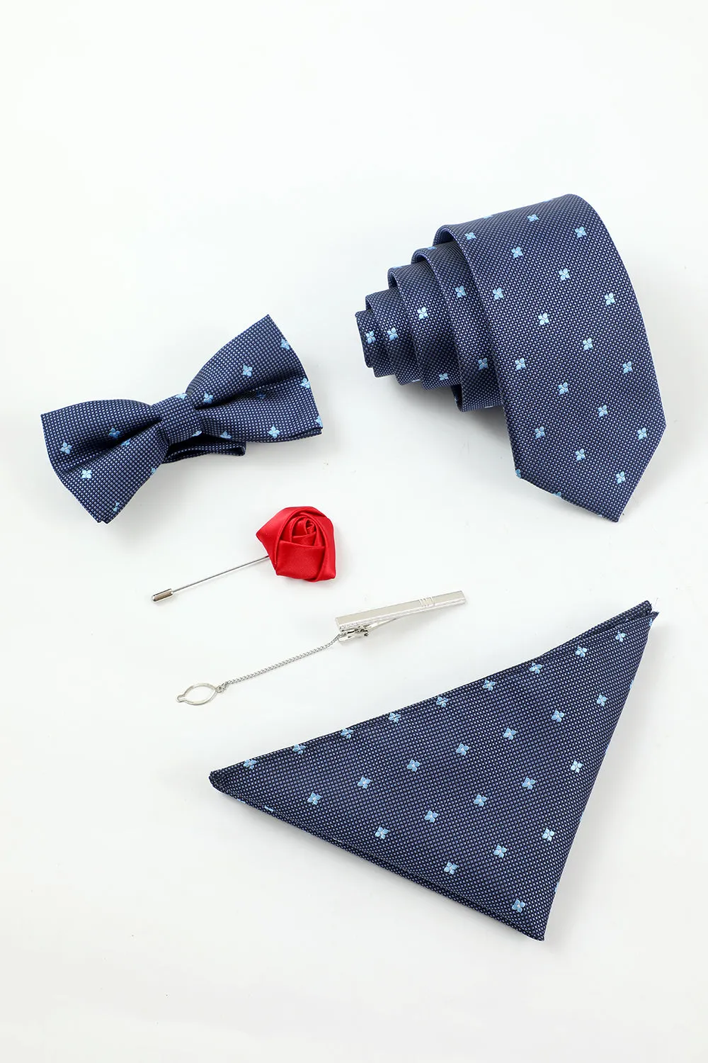 Navy Men's 5-Piece Accessory Set Tie and Bow Tie Pocket Square Flower Lapel Pin Tie Clip sold by Zapaka product image thumbnail 2